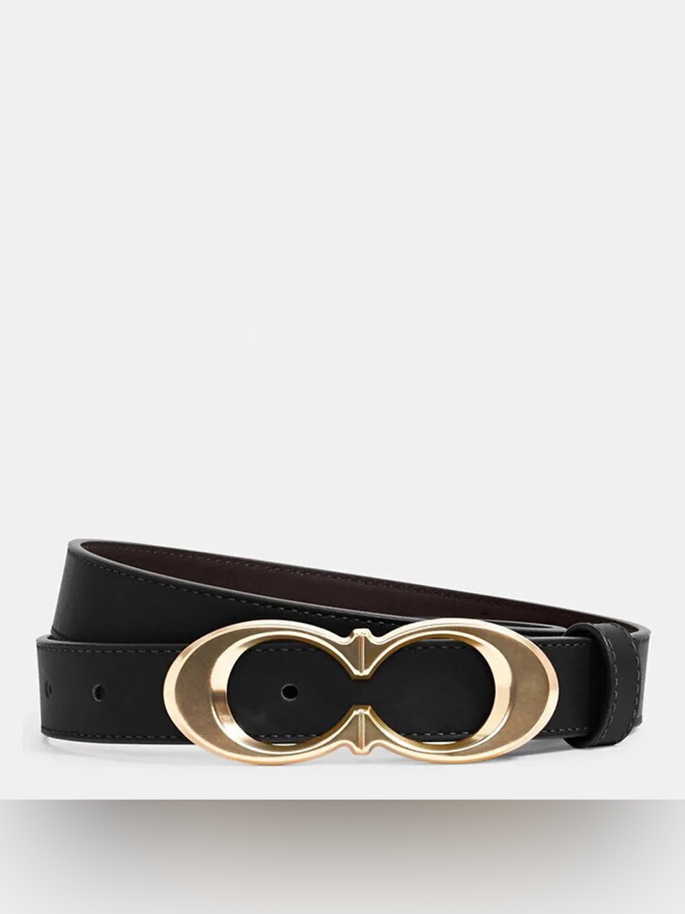 Coach Women’s Signature Kissing C Leather Buckle Belt - black & gold